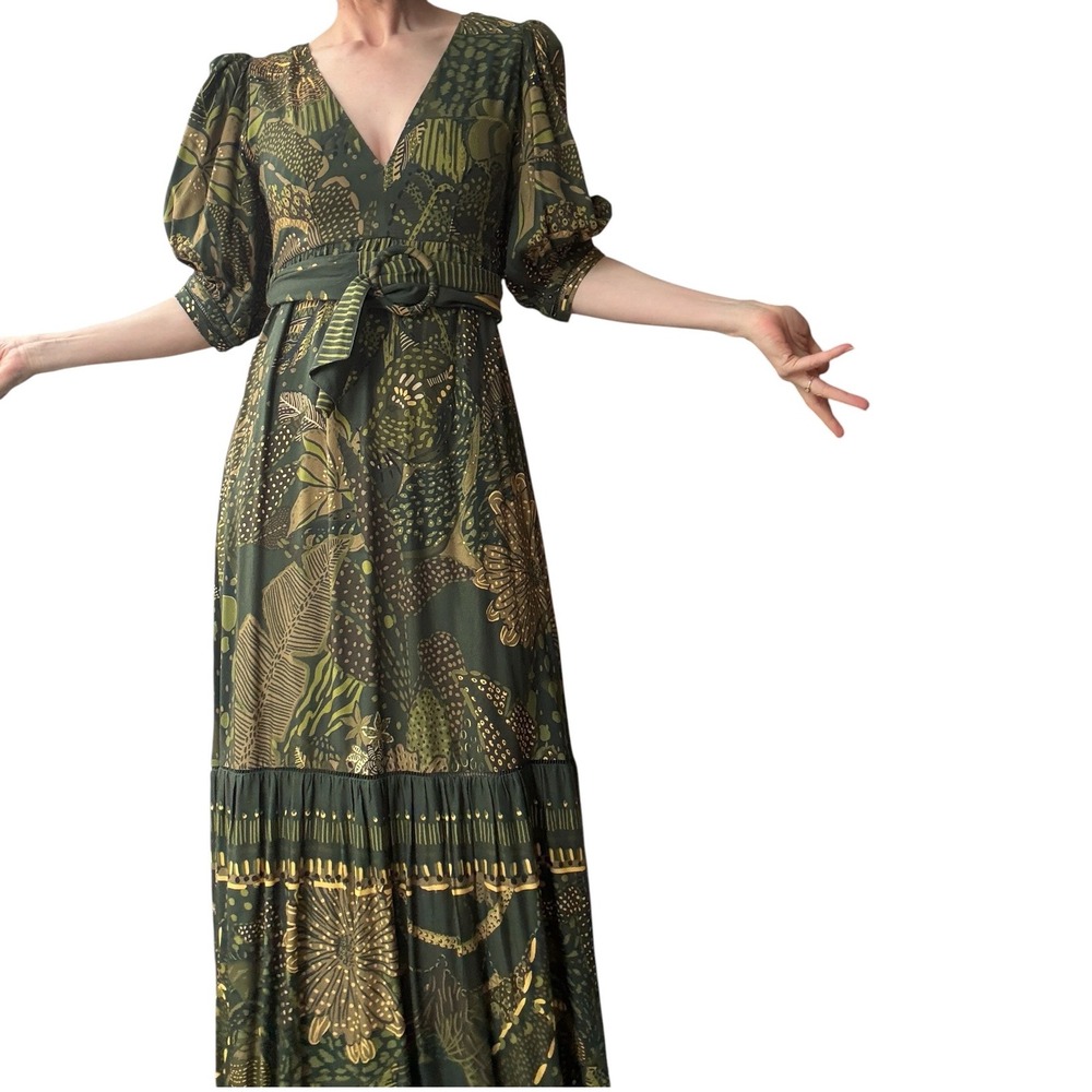 Farm Rio green, cool leopard maxi dress nwt small rare